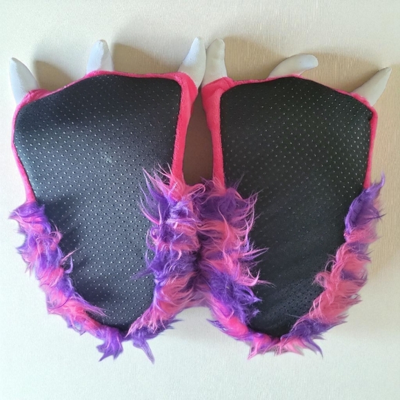 Lazy One Monster White Claw Paw Pink Halloween Costume Night Time  Cozy Slippers - Picture 11 of 16